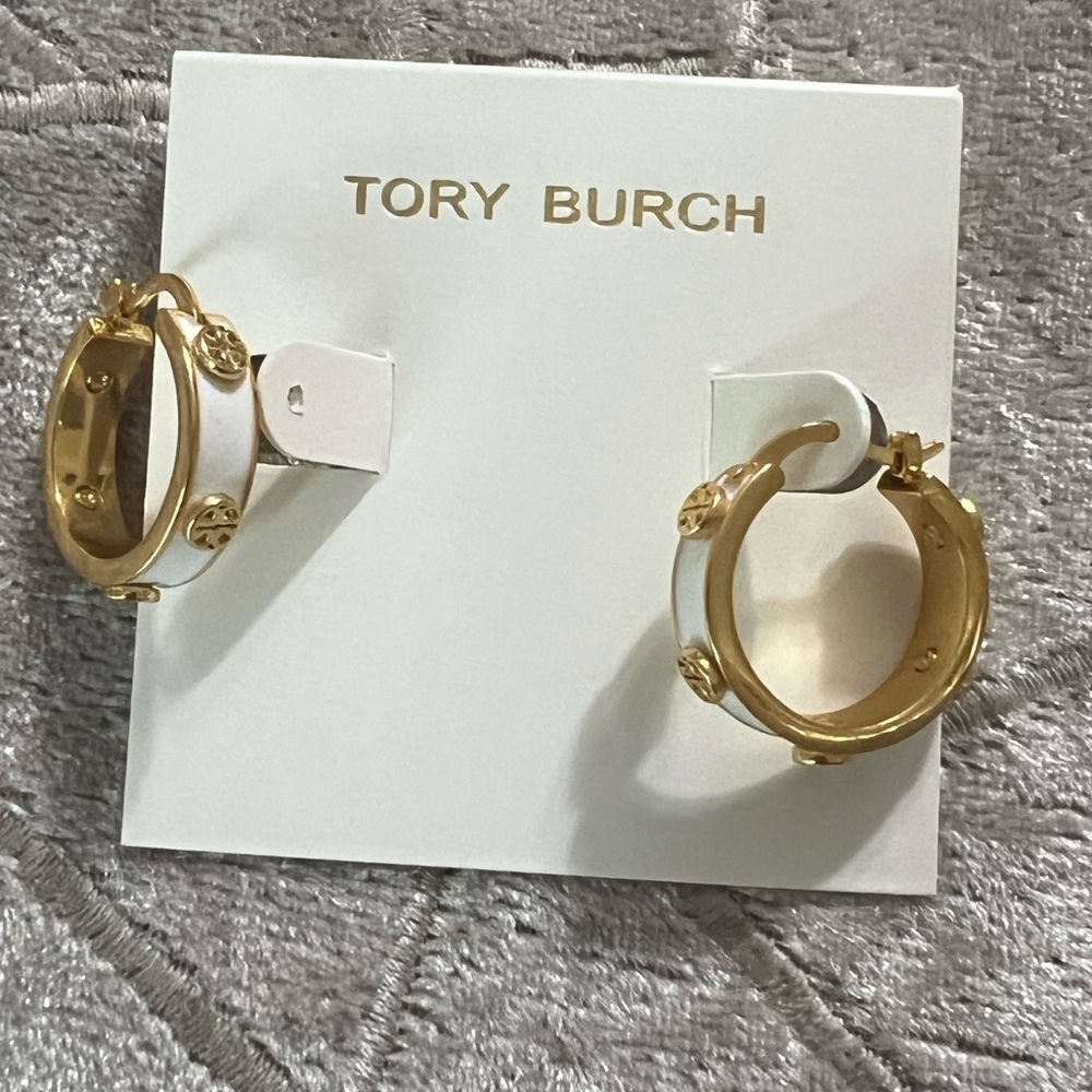 Tory Burch Miller Stud Enamel hoop earring